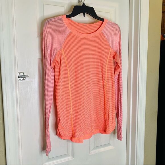 Lululemon Pop Orange Dune Wagon Stripe Pink Turn It Up Long Sleeve Top Size 4 - Picture 6 of 9